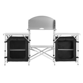 Folding Camping Table, Outdoor Portable Aluminum Lightweight Table, Quick Set-up Kitchen Cook Station, with Storage Organizer, Detachable Windscr