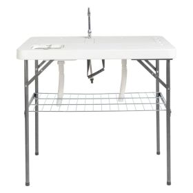 101*65.5*92cm HDPE Rectangular With Barbed Wire Foldable Outdoor Fish Killing Table White (Option: as picture)