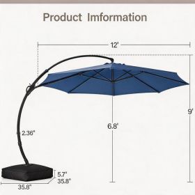 Cantilever Patio Umbrella 12ft Offset Cantilever Patio Umbrella With Base Included Large Round Aluminum Outdoor Umbrella 360 Rotation Infinite Ti (Option: Dark blue)