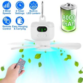 2 In 1 Portable Camping Fan with LED Lantern 8000mAh Battery Powered Tent Fan with Carabiner Digital Display 4 Speeds 4 Timer Settings for Campin (Option: White)
