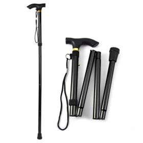 Walking Cane Aluminum Alloy Walking Stick Adjustable Folding Travel Hiking Stick (Option: Black)