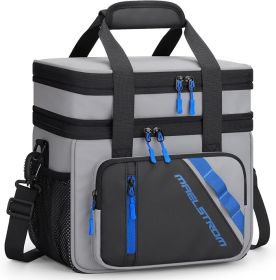 Maelstrom Lunch Box, 20L Insulated Lunch Bag for Men Women, Expandable Double Deck Leakproof Cooler Bag with 6 Pockets (Color: Grey)