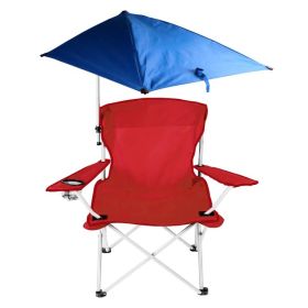 Foldable Beach Chair with Detachable Umbrella Armrest Adjustable Canopy Stool with Cup Holder Carry Bag for Camping Poolside Travel Picnic Lawn C (Option: Red)
